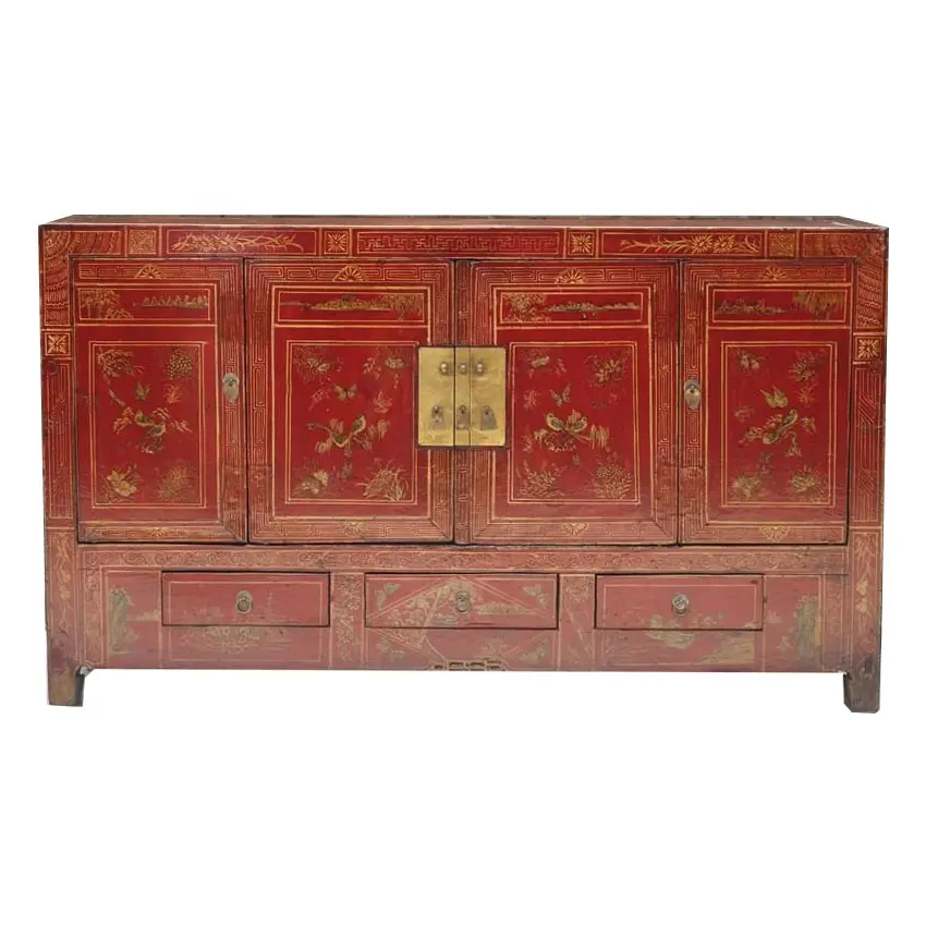 Asian Antiques China Reclaimed Wood Hand Painted Dongbei Cabinet