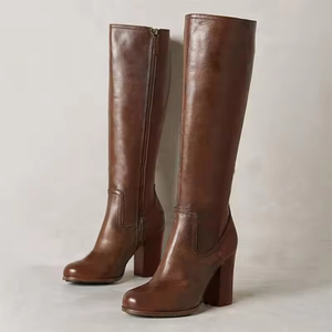 Bottes longues en cuir à talon épais pour femmes, taille 43, style rétro, de haute qualité, avec fermeture éclair, au-dessus du genou - Product Image 2