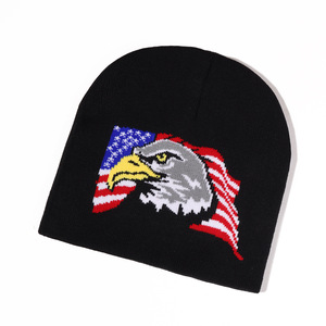 Hiver Chaud Couleur Solide Sports Jacquard Skull Cap Unisex Soft American Flag Bald Eagle Jacquard Knit Beanie With Custom Logo - Product Image 3