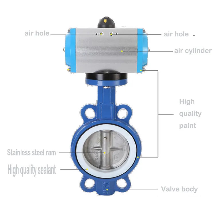 8 Inch Gegoten Stalen Pneumatische Actuator Pneumatische Vlinderklep Epdm Rubber Seatwafer Type Pneumatische Actuator Vlinder Vale