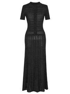 <span class=keywords><strong>Robe</strong></span> longue élégante en tricot crochet pour <span class=keywords><strong>femme</strong></span>, avec boutons sur le devant, manches courtes, ajourée, décontractée, moulante, pour l'été - Product Image 6