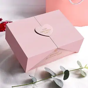 Venta al por mayor de papel de lujo Perfume boda cajas y bolsas Rosa flor doble puerta corazón romántico caja de regalo para San Valentín