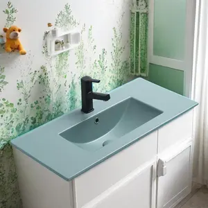 Lavabo de baño de porcelana verde de diseñador Fregadero de color de lavabo de estilo de gabinete para ventas