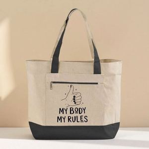 Custom Pickleball Tournament Two Tone <b>Canvas</b> <b>Tote</b> Bag With Zippered Pocket Sports Team Event Shopping Bag - Product Image 3