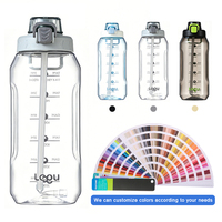 Bouteille d'eau de sport de 1950 ml, double ouverture, anti-fuite, en plastique PC de qualité alimentaire, avec poignée, pour les voyages et les activités de plein air