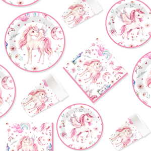 DAMAI Nouveau design personnalisé sur le thème de la licorne, assiettes en papier jetables pour dessert, gobelets, serviettes, ensemble de vaisselle pour les fournitures de fête - Product Image 4