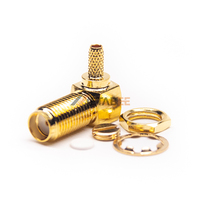 Connecteur SMA femelle plaqué or 50 ohms à 90 degrés pour montage sur circuit imprimé (PCB) à sertir