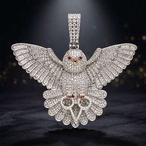 925 Silber Eule Moissanit Anhänger Iced Out Vogel-Charm Goldton Fassung Partyschmuck - Product Image 3