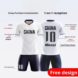 Set di <span class=keywords><strong>maglie</strong></span> da <span class=keywords><strong>calcio</strong></span> unisex personalizzate, <span class=keywords><strong>stampa</strong></span> a trasferimento termico estiva, 100% poliestere, colletto alto, antibatterico e ad asciugatura rapida. - Product Image 1