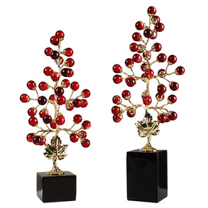 <b>Crystal</b> <b>Tree</b> Ornament Red Beads Gold Branches Black Base Home Decoration - Product Image 5
