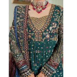 Trajes de Chifón Bordados Sin Coser de Diseñadores Pakistaníes, Conjunto de 3 Piezas, Kurti Casual Diario para Mujer, Ropa para Bodas y Fiestas - Product Image 4