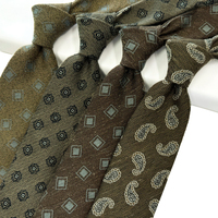 Cravate de bureau classique personnalisée en mélange de lin et polyester tissé, motif Paisley carré marron olive, fournisseur
