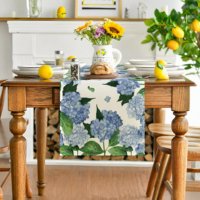 Nappe de table réutilisable écologique en tissu tressé style printemps/été, motif floral d'hortensia, aspect lin