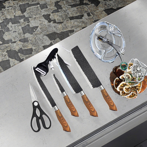 Juego de Cuchillos de Cocina de Acero Inoxidable de 6 Piezas, Venta al por Mayor de Fábrica Gemeitour, Hojas Recubiertas Ambidiestras, Duraderas y Ecológicas, con Mango de Madera - Product Image 3