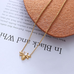Collier Abeille en Acier Inoxydable 316L Plaqué Or 14k 18k avec Pierre Œil de Chat, Anti-ternissement et Étanche, pour Femme - Product Image 3