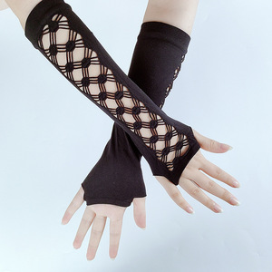 <span class=keywords><strong>Gants</strong></span> <span class=keywords><strong>longs</strong></span> en maille respirante noirs pour femmes, en nylon, avec motif croisé, sexy et personnalisables, vente en gros pour l'été - Product Image 2