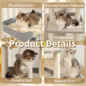 Rak pohon kucing Multi-Level 27,56 inci tahan lama dengan tempat tidur semua musim pohon kucing kayu menampilkan bahan Sisal alami - Product Image 6