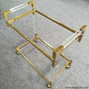 <span class=keywords><strong>Chariot</strong></span> <span class=keywords><strong>de</strong></span> bar en acrylique transparent en gros d'usine avec plateau en verre et connecteur en acier inoxydable Lucite Trolley pour bar hôtel - Product Image 5