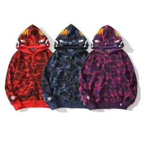26 Double Cap Cross-Border Foreign Dropshipping BA <span class=keywords><strong>Shark</strong></span> Ape Head 3D Printed Zipper Hoodie Trendy Brand Loose Camouflage Winter - Product Image 2