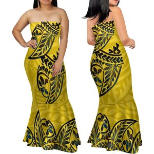 Vestido de sirena sin mangas con hombros descubiertos personalizado al por mayor, vestido de cola de pez con estampado tribal polinesio, maxivestidos de noche - Product Image 2