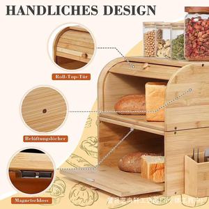Wooden Bread Box 38x25x36cm Double Layer Storage <b>Kitchen</b> Food Container - Product Image 5