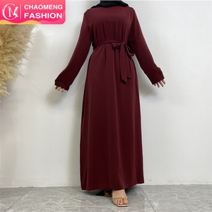 6597# Modest Fashion Muslim Long Dress With Side <b>Pockets</b> Nida Fabric Solid Color Women Clothing - Product Image 1