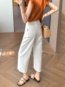 Pantalon en jean <span class=keywords><strong>vintage</strong></span> blanc coupe droite pour femme, longueur cheville, nouvelle collection printemps-été, ample, en nylon/coton, séchage rapide, petite taille AZ222 - Product Image 2