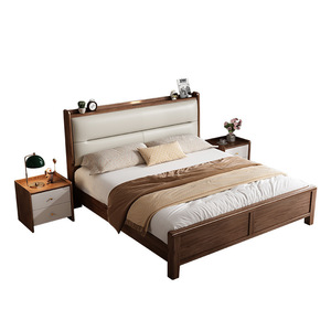 Walnut Wood Solid Wood <b>Bed</b> 1.8m Platform <b>Soft</b> Headboard Bedroom Furniture - Product Image 5