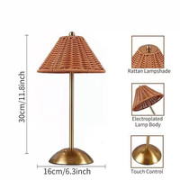 Lampe de table rechargeable à commande tactile, 3 couleurs réglables, lampe de bureau LED, veilleuse avec abat-jour en rotin plastique pour restaurant, chambre à coucher