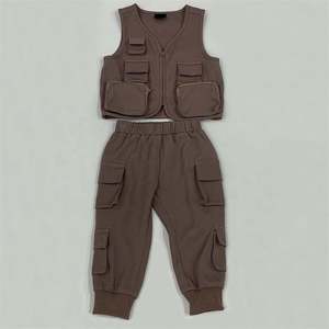 ชุดเสื้อกั๊กคาร์โก้และกางเกงคาร์โก้หลายกระเป๋ามีซิปแบรนด์แฟชั่นสไตล์สตรีท - Product Image 3