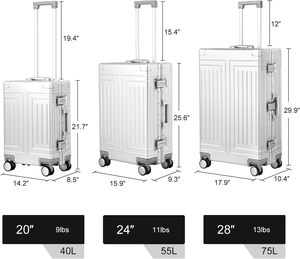 Ensemble de bagages rigides multifonctionnels en aluminium grande capacité pour la vente en gros – Valises de voyage à roulettes - Product Image 4