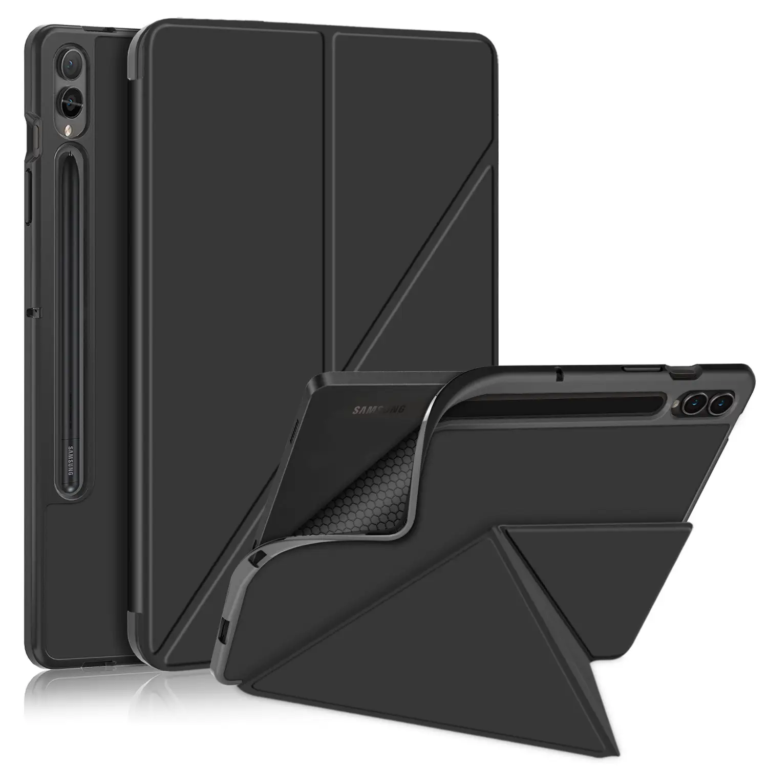 Casing Tablet TPU kulit penutup dudukan Folio sudut pandang Multi casing untuk Samsung Galaxy Tab S9 11 inci 2023 dengan tempat pensil