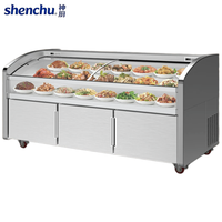 Vitrine réfrigérée commerciale à double température à 3 niveaux pour aliments cuits, cou de canard mariné et brochettes de barbecue