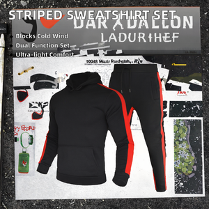 ชุดเสื้อสเวตเชิ้ตลายทางพิมพ์ลายระบายอากาศสำหรับผู้ชายและผู้หญิง รุ่นใหม่ สไตล์สปอร์ตต่างประเทศ แบบต่อผ้า มีฮู้ด กันลม สำหรับออกกำลังกาย ชุดสองชิ้น - Product Image 2