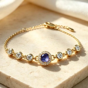 Luxury <strong>925</strong> Sterling Silver 18KGold Plated Colorful Gemstone December Birthstone Charm <strong>Braclet</strong> for Wedding - Product Image 3
