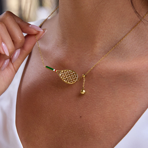 J & D Sporty 18K Oro Acero inoxidable Verde Tenis Color Tenis Raqueta Colgante Collares - Product Image 2