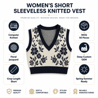 Gilet court sans manches en tricot jacquard floral pour femme, tricoté à la machine, vente en gros, marque privée, commande en gros