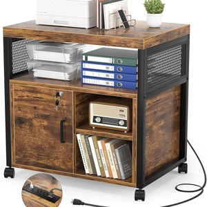 Iron Wood Filing <b>Cabinet</b> 3 Tier <b>Lockable</b> Storage Shelf Printer Stand Office Organizer - Product Image 1