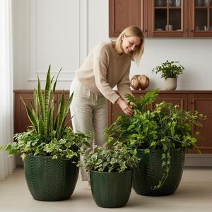 Vente directe d'usine, pots à fleurs en céramique émaillée, grands, modernes, classiques, pour l'intérieur/l'extérieur, avec trous <span class=keywords><strong>de</strong></span> drainage en <span class=keywords><strong>plastique</strong></span>, pour le sol et le jardin - Product Image 1