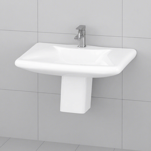 Budget Friendly 9L Capacity <b>Wall</b> Suspended Half Pedestal Ceramic Wash Basin Sink For Commercial Mall - Product Image 6
