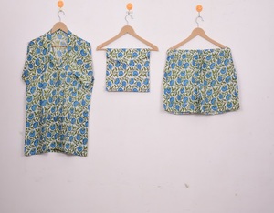 Offre Spéciale – Ensembles de Pyjama Courts Légers en Coton d'Été à Col Rabattu et Boutons, Imprimés à la Main, Respirants et Séchage Rapide - Product Image 2