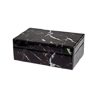 Caja decorativa de mármol negro para joyería, espacio de almacenamiento con pulido para decoración del hogar, venta al por mayor