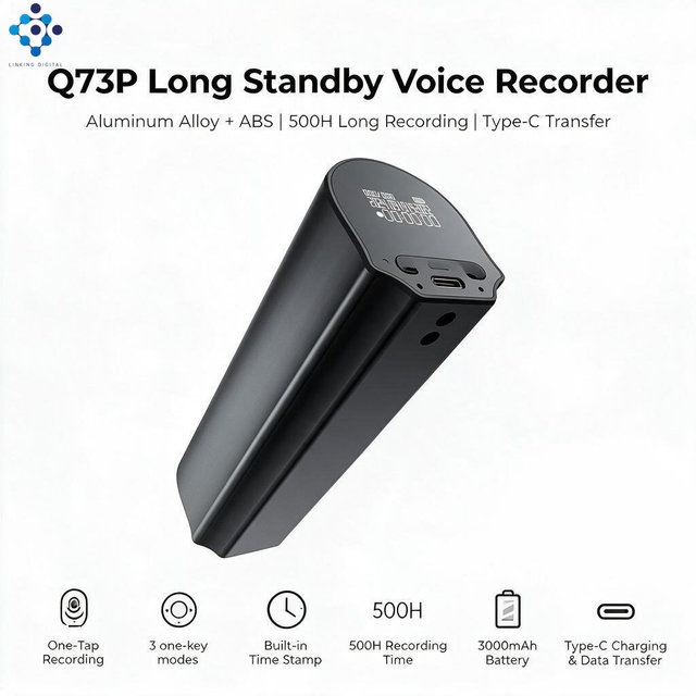 Q73P Digital Voice Recorder with Long Standby Mini Hidden Design Voice Activated Recording Type-C Connector WAV Format Playback