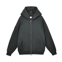 Sweat à capuche zippé intégral surdimensionné en molleton de coton vierge avec logo personnalisé et épaules tombantes pour homme