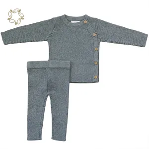 100% organic cotton ribbed knit layette set sustainable rib knit baby clothing sets eco friendly knit baby top and pants set