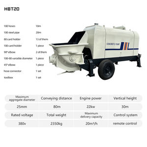 Bomba de Concreto Portátil Hidráulica Diésel Móvil HBT50 Montada en Remolque - Product Image 1