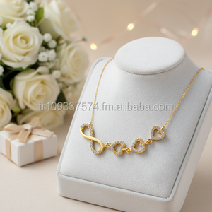 14K Solid Gold Infinity Linked <b>Heart</b> <b>Charm</b> Necklace Fine Jewelry with Zircon for Women for Wedding or Gift Handmade in Turkey - Product Image 3