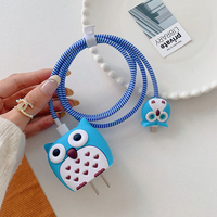 Protecteur de chargeur 3D Hibou – Ensemble complet : Étui de protection pour chargeur Hibou Adorable, Manchon de protection de câble, Économiseur de câble de dessin animé pour adaptateur rapide Apple 20W
