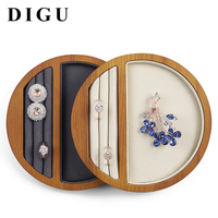 DIGU S034 Présentoir à bagues et bracelets en bois rainuré, support de rangement rond fait main pour bijoux, idéal pour les magasins de détail