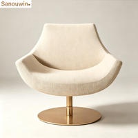 Fauteuil pivotant en tissu, fauteuil simple moderne pivotant avec base en métal laiton antique pour salon intérieur